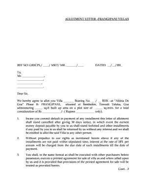 Rera Allotment Letter Format