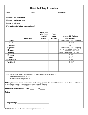 Test Tray Evaluation Form