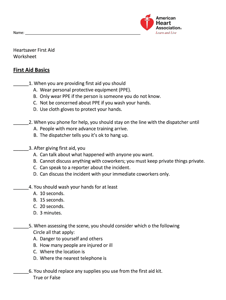 First Aid Worksheet PDF  Form