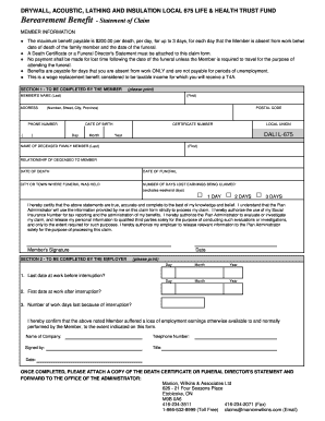 041 Bereavement Claim Form Local 675