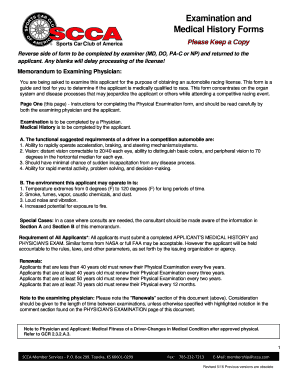 Scca Medical Form