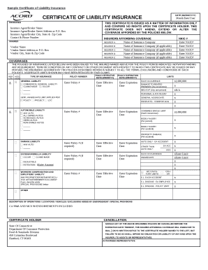 * CERTIFICATE of LIABILITY INSURANCE  Form