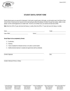 Dental Report for School  Form