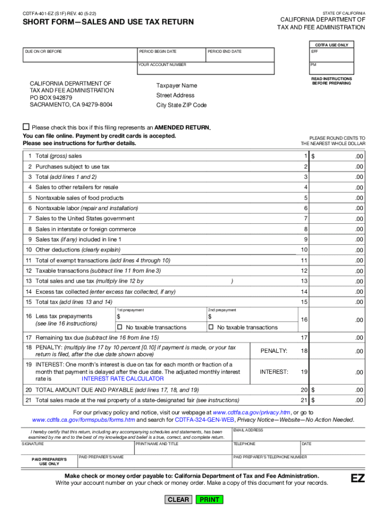  CA CDTFA 401 EZ Formerly BOE 401 EZ Form 2022-2024