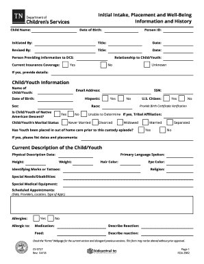  CS 0727, Initial Intake, Placement and Well 2018