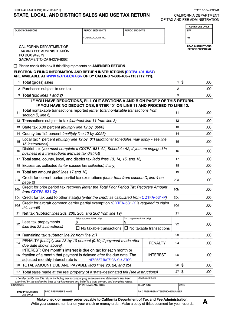  Cdtfa 401 a 2018-2024