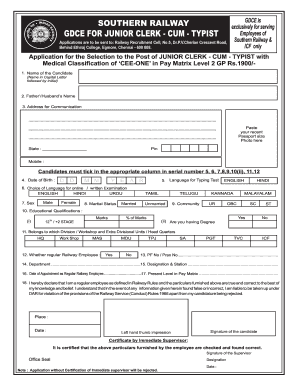 Application Form Southern Railway Junior Clerk Cum Jobsindi