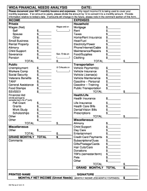 Financial Need Analysis Form