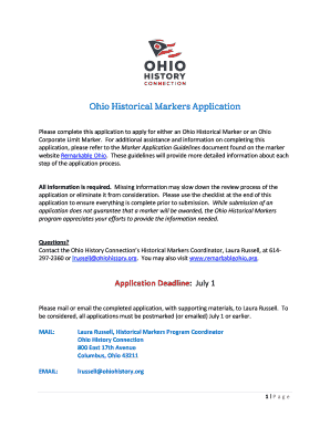  Ohio Historical Society Historical Markers Application Form 2018