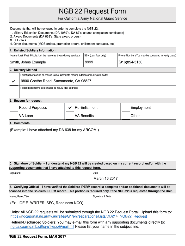 California Request National Guard  Form