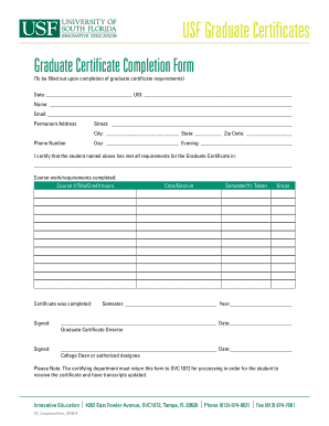  Graduate Certificate Form 2014-2024