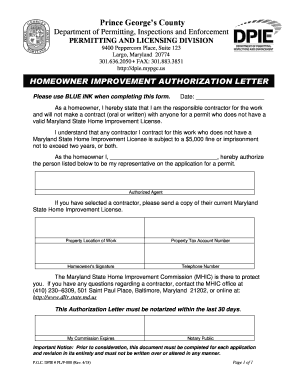 Homeowner Improvement Authorization Letter PDF  Form