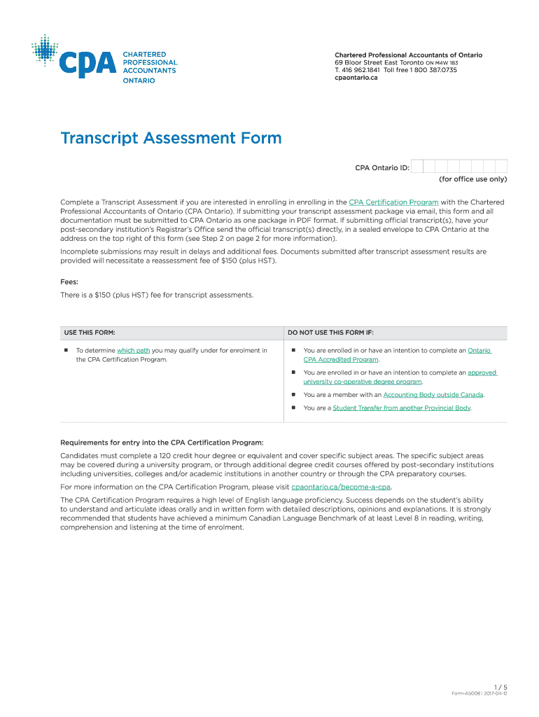  CPA Ontario  Transcript Assessment Form CPA Ontario  Transcript Assessment Form 2017