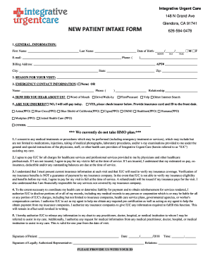 New Patient Intake Form Integrative Urgent Care