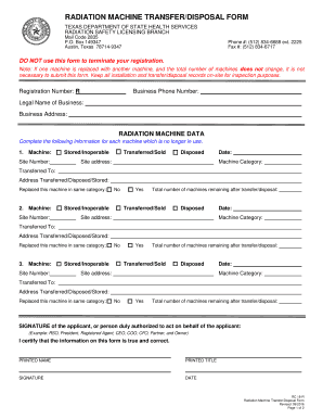 RC 18 R Radiation Machine Transfer Disposal Form