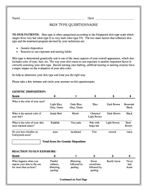 Skin Type Questionnaire  Form