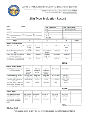 Skin Type Evaluation Record  Form