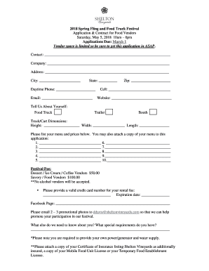 Spring Fling and Food Truck Festival Application &amp; Contract for  Form