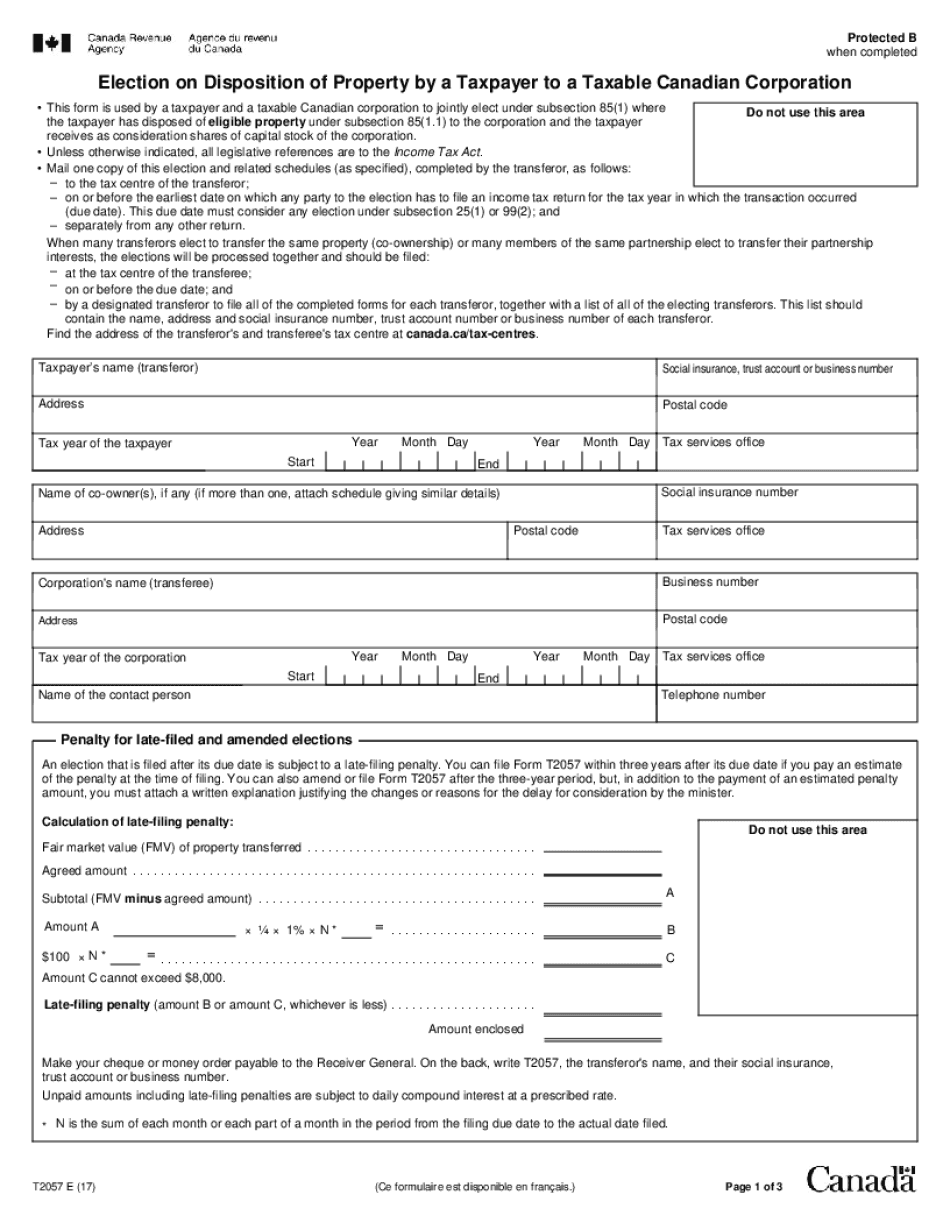 Election on Disposition of Property by a Taxpayer to a Canada Ca  Form