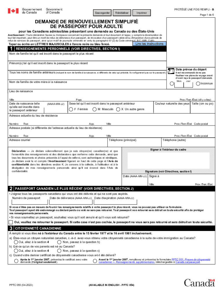 Demande De Renouvellement Simplifi De Passeport Pour Adulte Demande De Renouvellement Simplifi De Passeport Pour Adulte Pour Les  Form