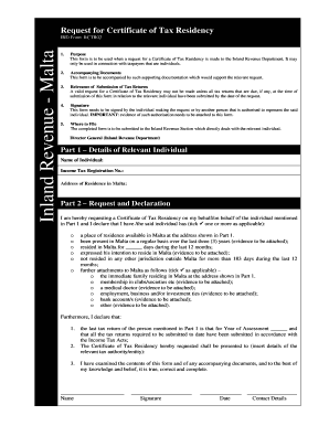 Tax Residence Certificate Malta  Form