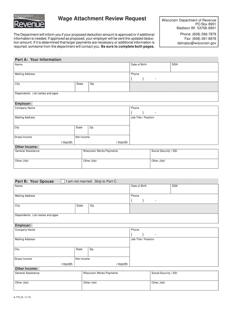 Get and Sign Wisconsin Dept of Revenue Wage Assignment Reduction Request  Form 2017
