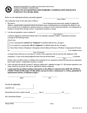  Missouri Work Comp Exclusion Form 2018-2023