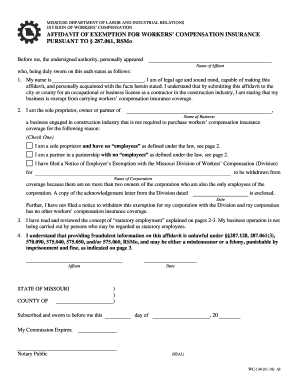  Missouri Work Comp Exclusion Form 2018-2024