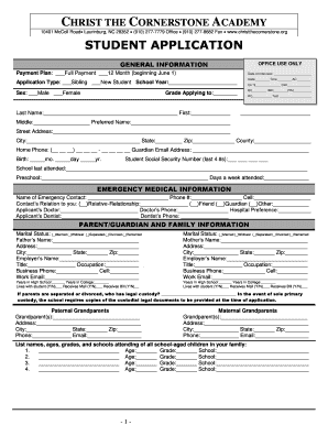 Cornerstone Academy Application  Form