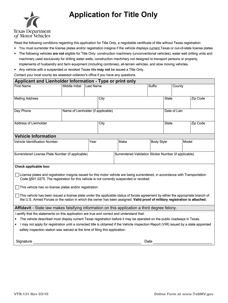 Texas Application Title Dmv  Form