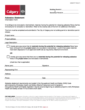 Get and Sign Calgary Asbestos Form 2017-2022