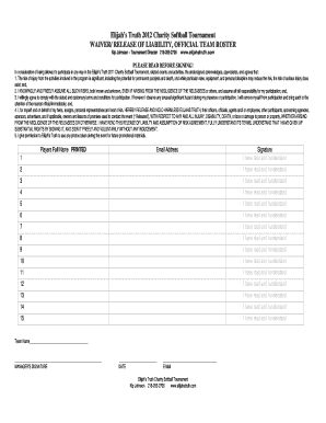 USSSA SLOW PITCH SOFTBALL WAIVER RELEASE of LIABILITY &amp;amp; OFFICIAL TEAM ROSTER  Form