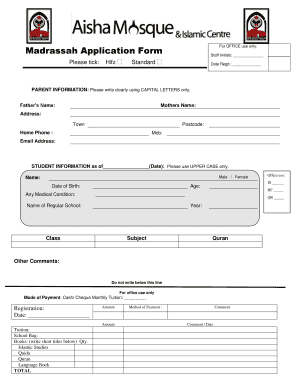 Madrassah Application Form