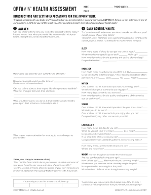 Optavia Health Assessment  Form