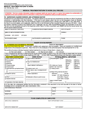 MEDICAL TREATMENTRETURN to WORK  Form