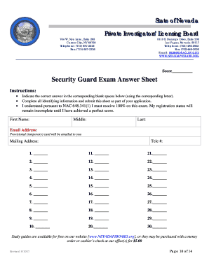 Security Guard Exam Answer Sheet  Form
