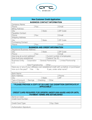 Arc Customer Credit  Form