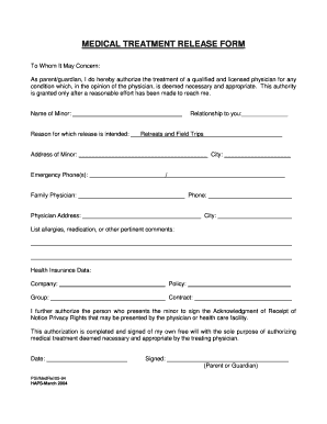 Medical Treatment Release Form