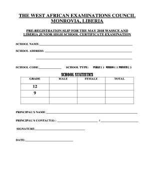 Liberia Waec Certificate  Form
