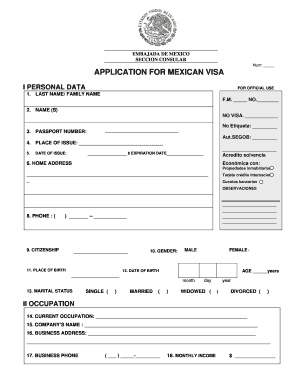 Mexico Visa, United States Application, Requirements  Form