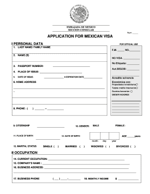 Mexico Visa, United States Application, Requirements Form