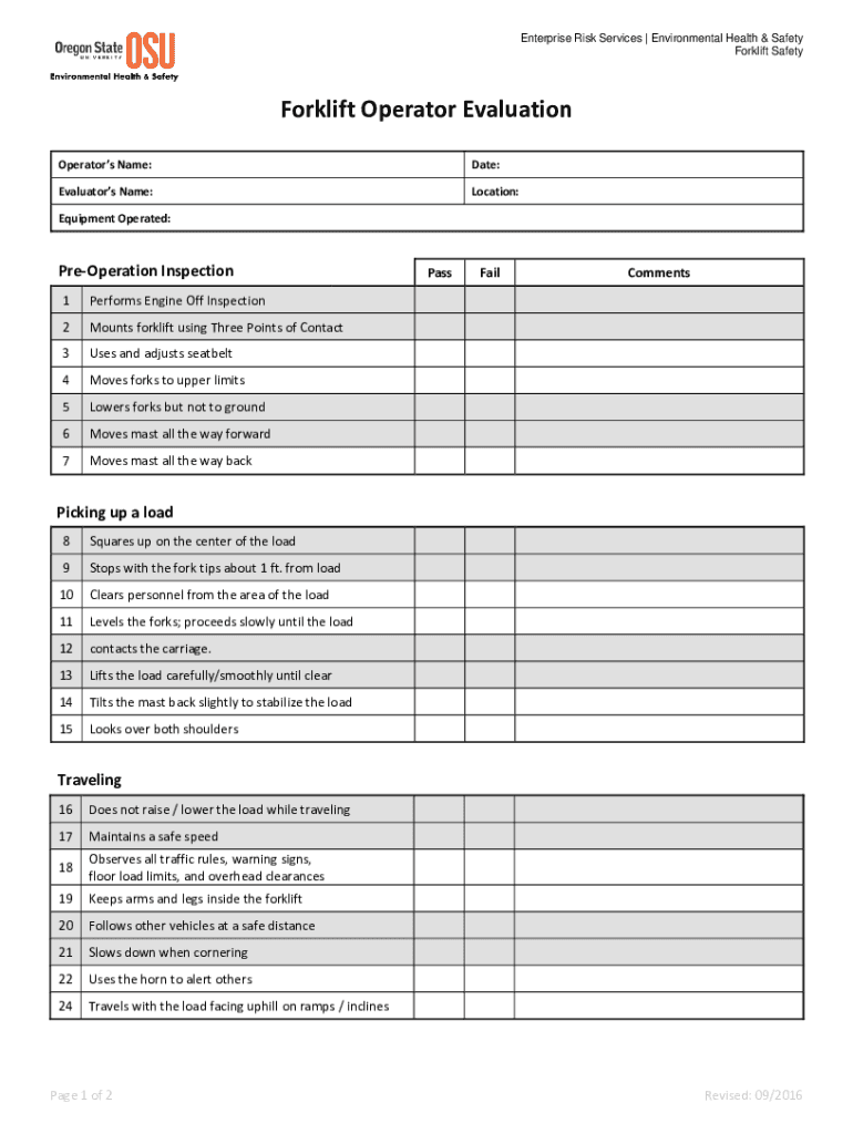 Forklift Operator Evaluation Form