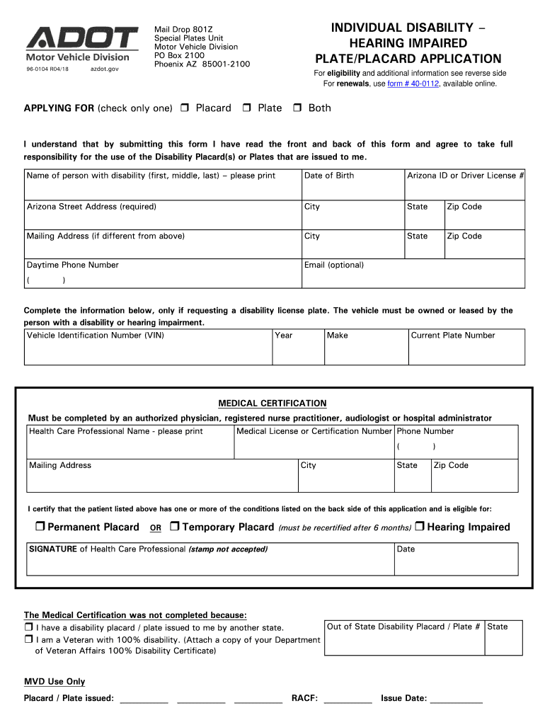  Handicap Form for Dmv Az 2018