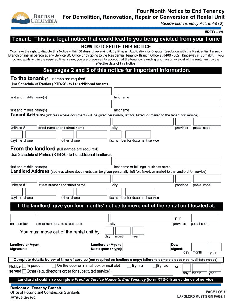  Notice to End Tenancy Bc 2018