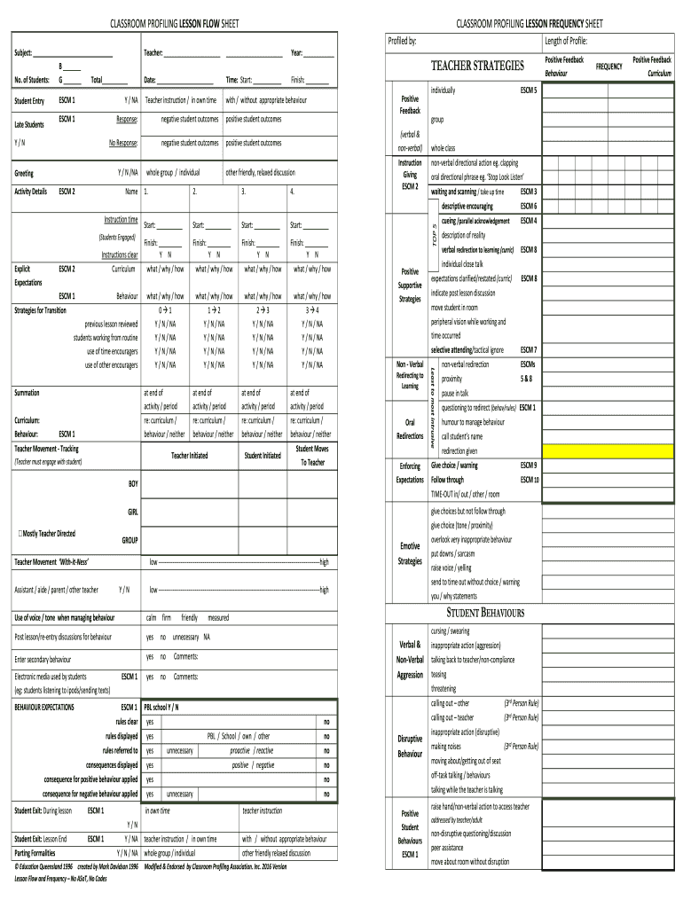 Classroom Profiling Template  Form