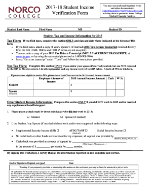  18 Student Income Verification Form Norco College 2017