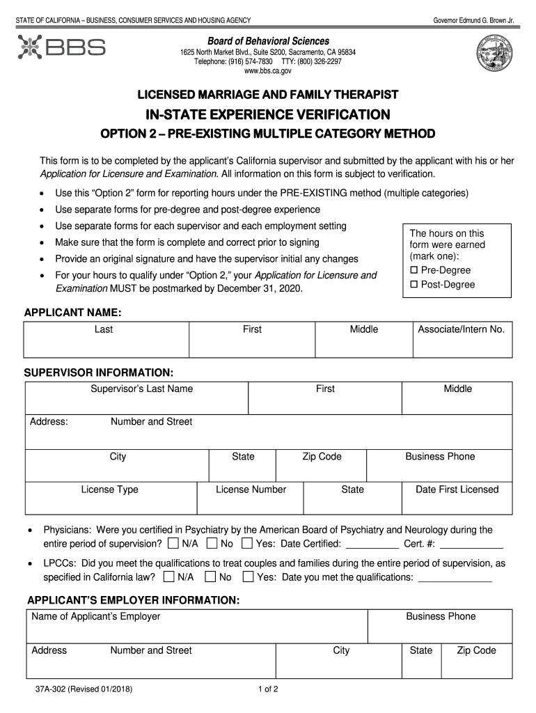  LMFT Experience Verification in State Option 2 LMFT Experience Verification in State Option 2 2018