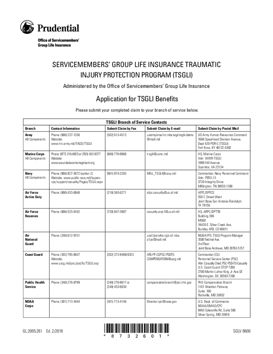  Application for TSGLI Benefits 2018-2024