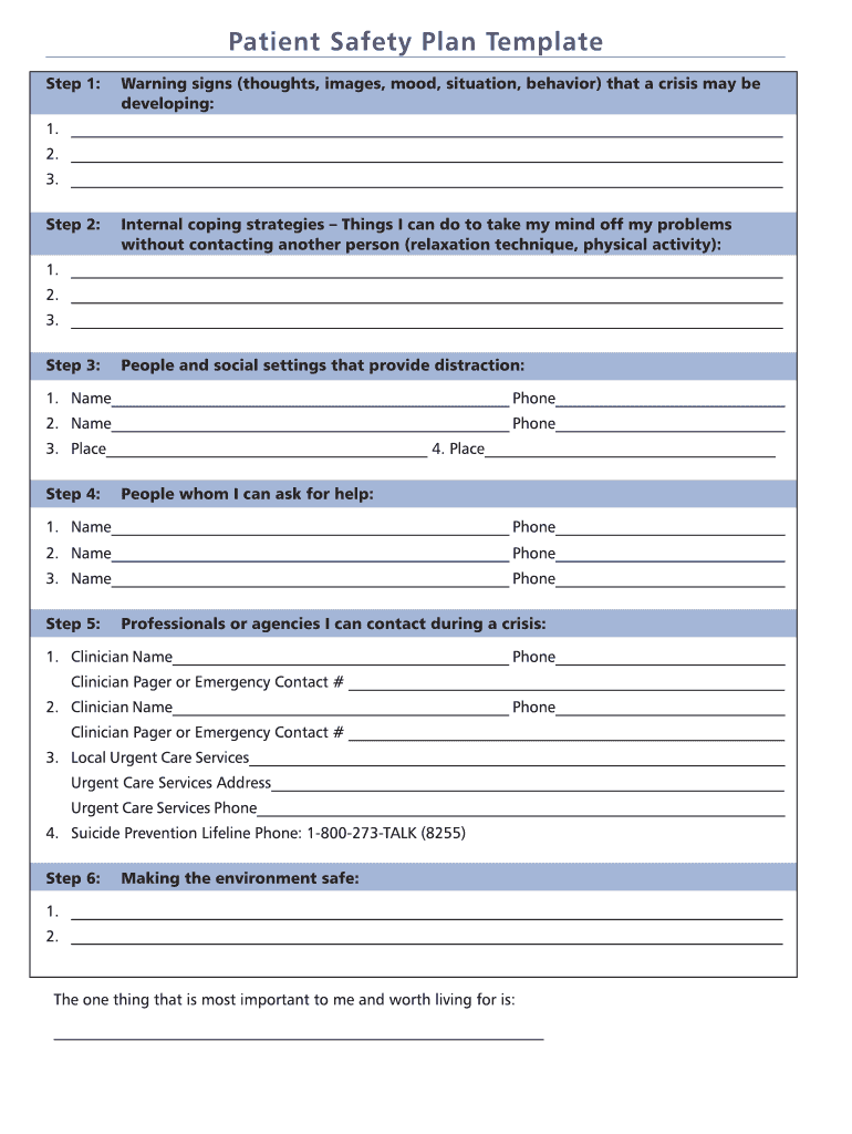 Patient Safety Plan Template  Form