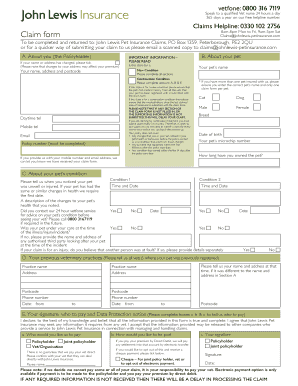 John Lewis Pet Insurance Claim Form